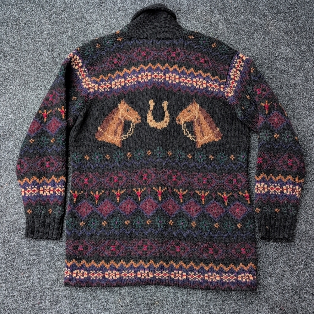 Vtg Ralph Lauren Cardigan Sweater Womens Large Wool Horse Fair Isle Esquestrian - Picture 8 of 8